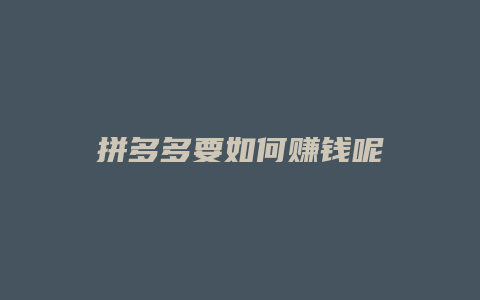 拼多多要如何赚钱呢