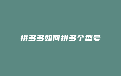 拼多多如何拼多个型号的货