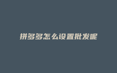 拼多多怎么设置批发呢