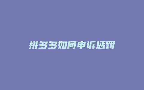 拼多多如何申诉惩罚