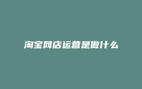 淘宝网店运营是做什么的