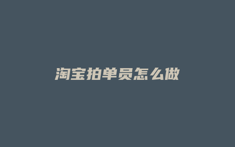 淘宝拍单员怎么做