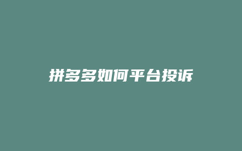 拼多多如何平台投诉