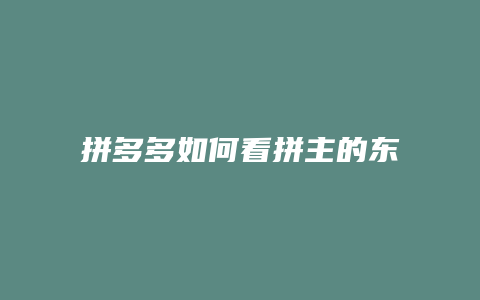 拼多多如何看拼主的东西