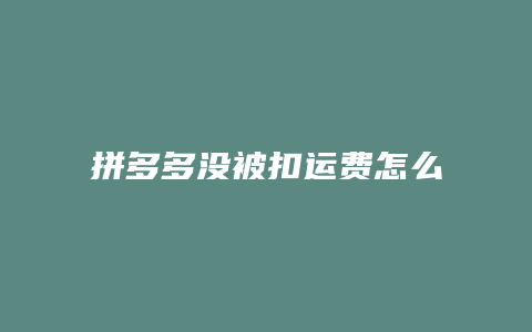拼多多没被扣运费怎么退