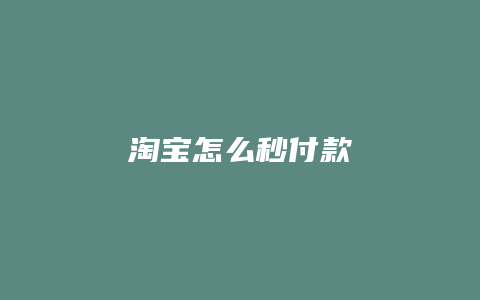 淘宝怎么秒付款