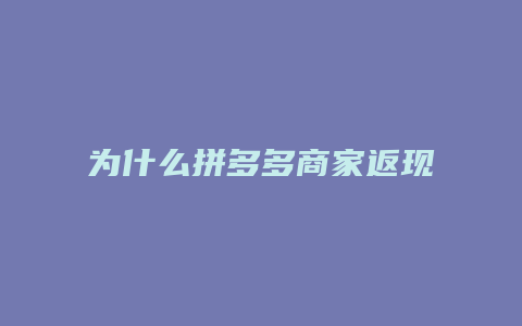 为什么拼多多商家返现