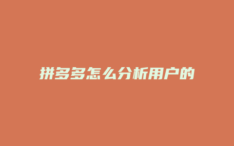 拼多多怎么分析用户的销量