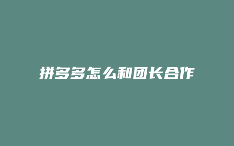 拼多多怎么和团长合作赚钱