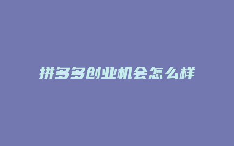拼多多创业机会怎么样
