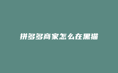 拼多多商家怎么在黑猫投诉