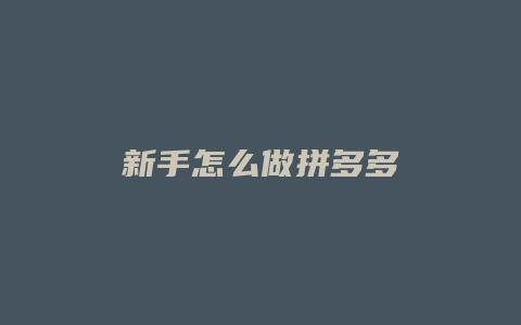 新手怎么做拼多多